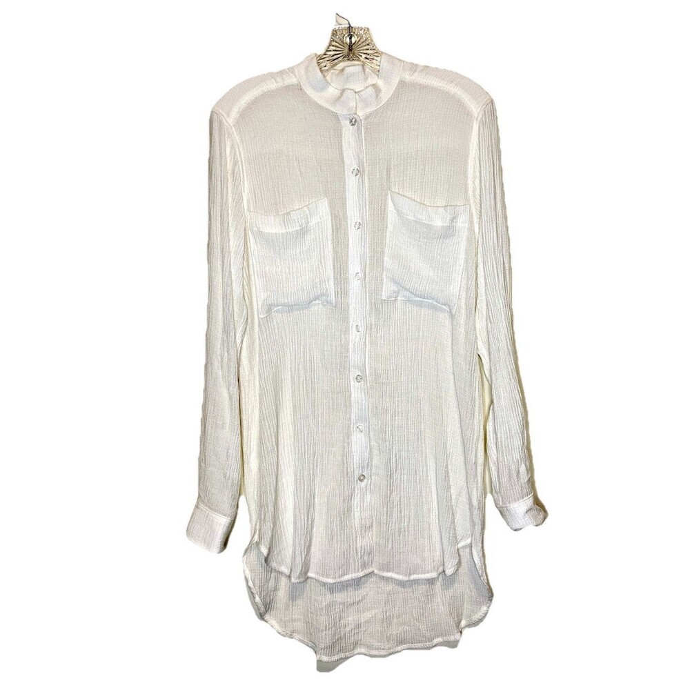 CCH Collection Women Ivory‎ Lightweight Gauzy Tunic Top Shirt Button Front XS